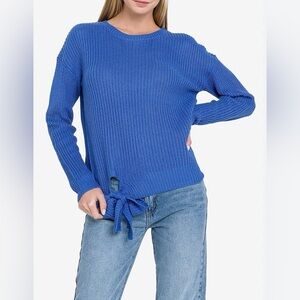 ENGLISH FACTORY Blue‎ Knit Sweater NEW Tie Bow Crew Neck Long Sleeve Small